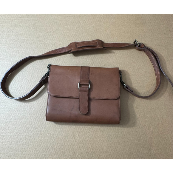 EDDIE BAUER 80s Brown Leather Crossbody Small Messenger Organizer Bag - Picture 2 of 11